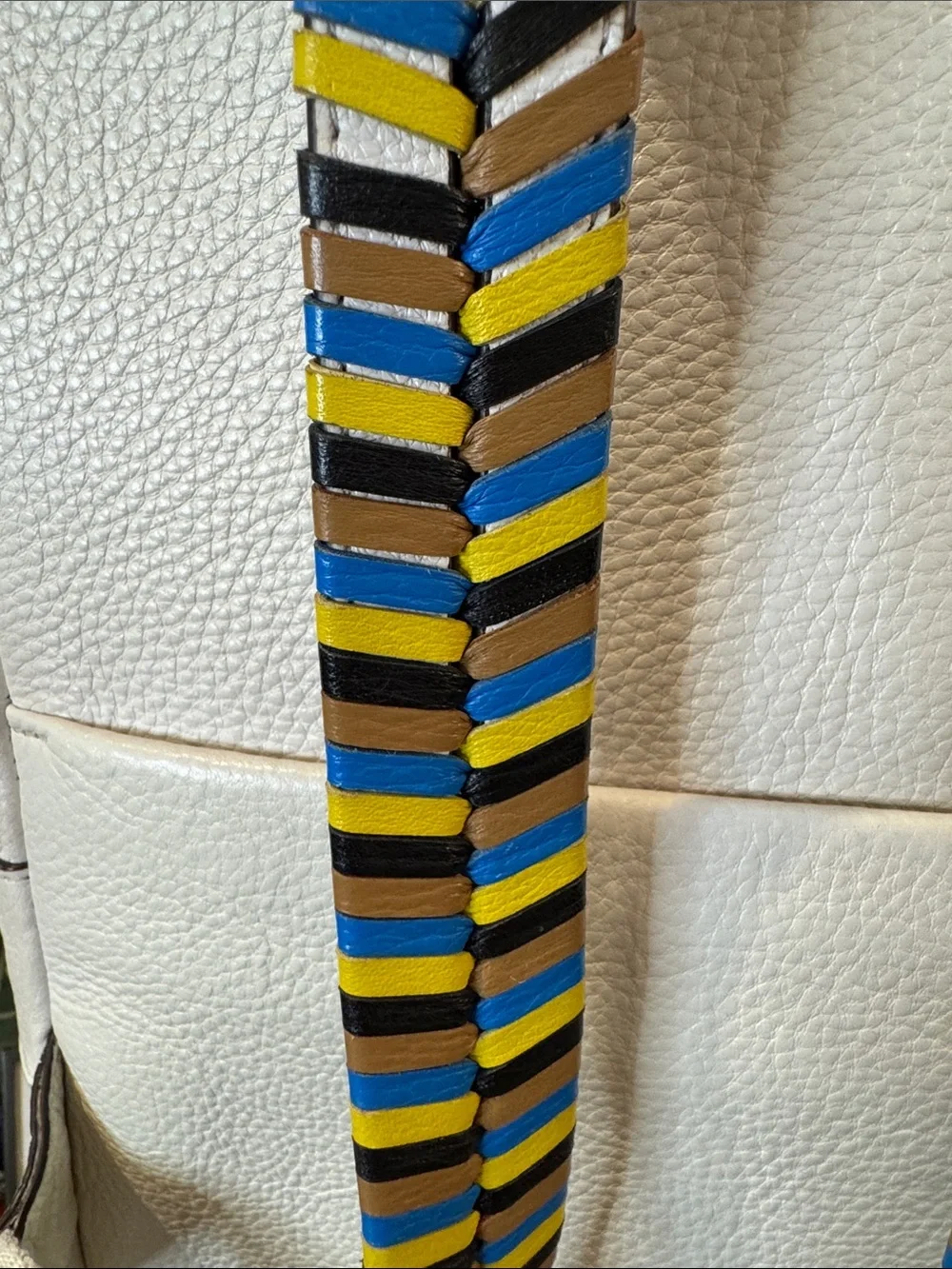 Henri Bendel White Leather Backpack with Multicolor Stitching